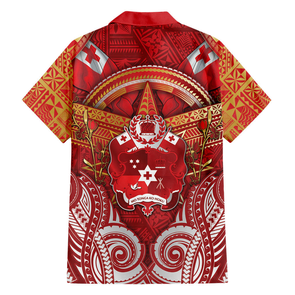 Tonga King's Birthday Family Matching Tank Maxi Dress and Hawaiian Shirt Gold Royal Crown Tribal Patterns