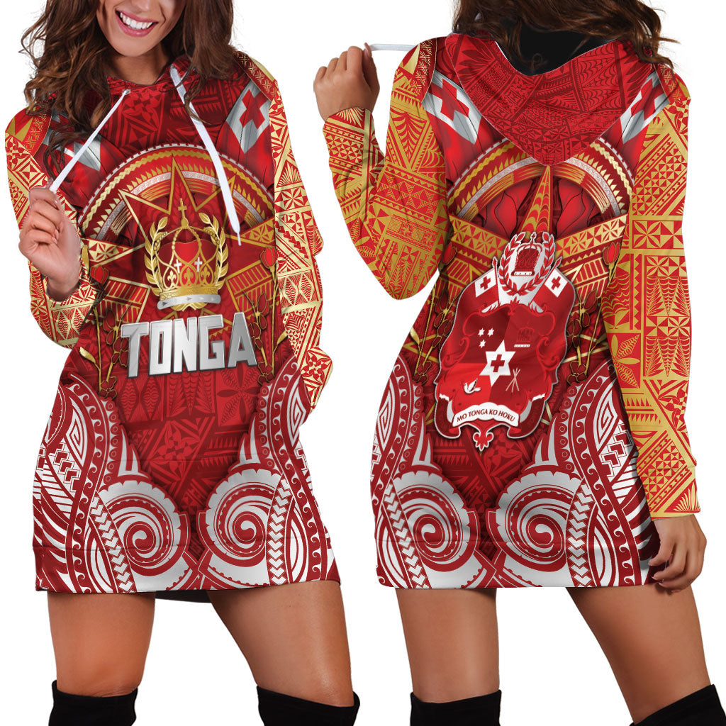 Tonga King's Birthday Hoodie Dress Gold Royal Crown Tribal Patterns