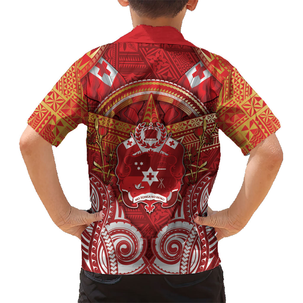 Tonga King's Birthday Kid Hawaiian Shirt Gold Royal Crown Tribal Patterns