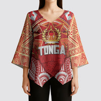 Tonga King's Birthday Kimono Sleeve Blouse Gold Royal Crown Tribal Patterns