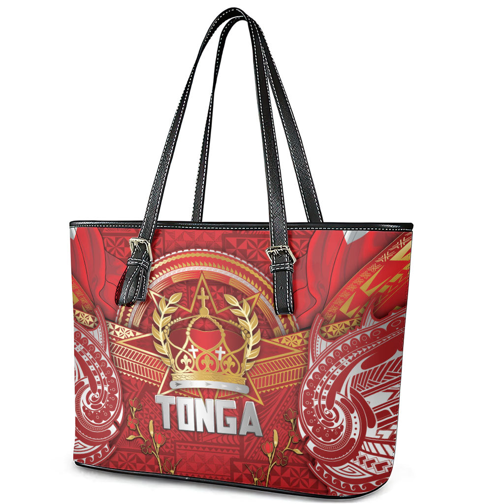 Tonga King's Birthday Leather Tote Bag Gold Royal Crown Tribal Patterns