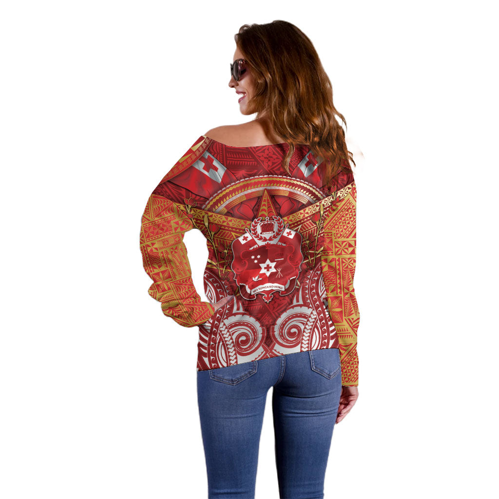 Tonga King's Birthday Off Shoulder Sweater Gold Royal Crown Tribal Patterns