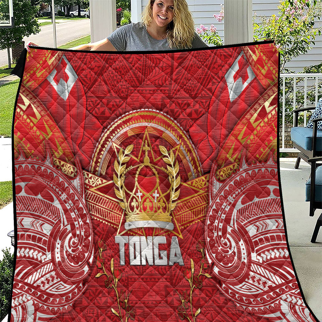 Tonga King's Birthday Quilt Gold Royal Crown Tribal Patterns DT05 Red - Polynesian Pride