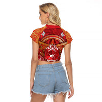 Tonga King's Birthday Raglan Cropped T Shirt Gold Royal Crown Tribal Patterns