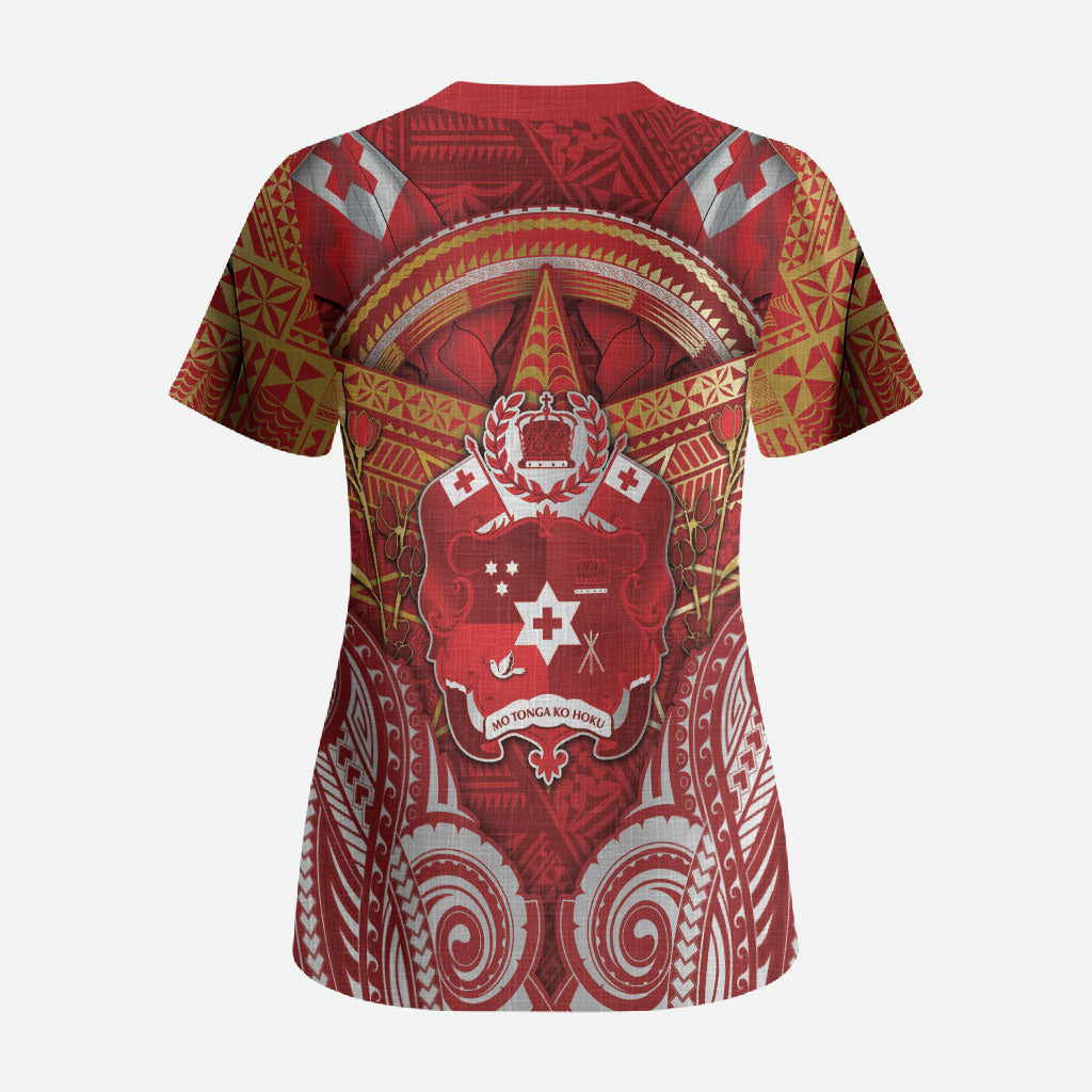 Tonga King's Birthday Scrub Top Gold Royal Crown Tribal Patterns