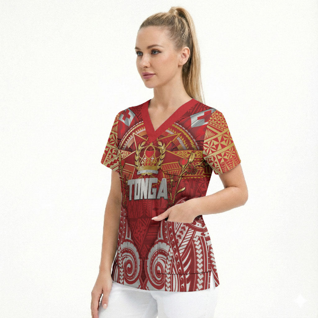 Tonga King's Birthday Scrub Top Gold Royal Crown Tribal Patterns