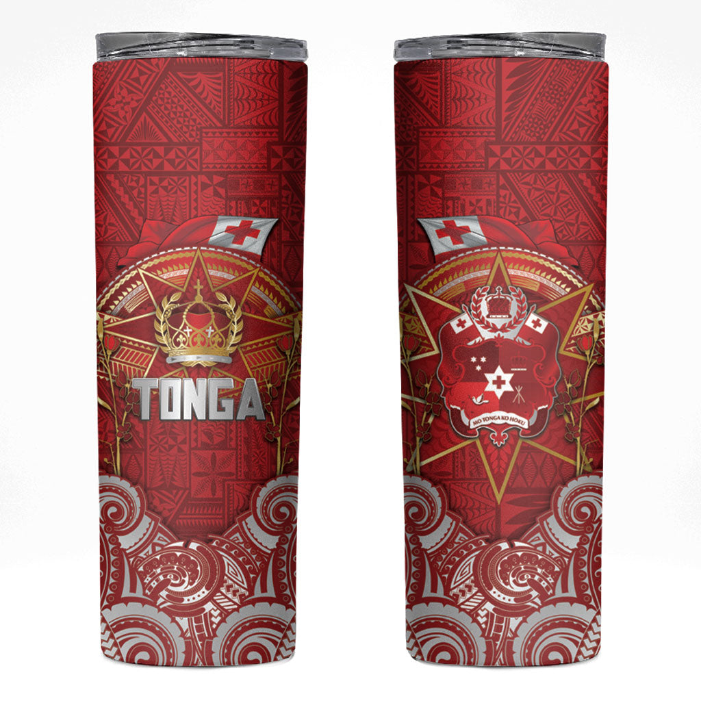 Tonga King's Birthday Skinny Tumbler Gold Royal Crown Tribal Patterns DT05 Red - Polynesian Pride