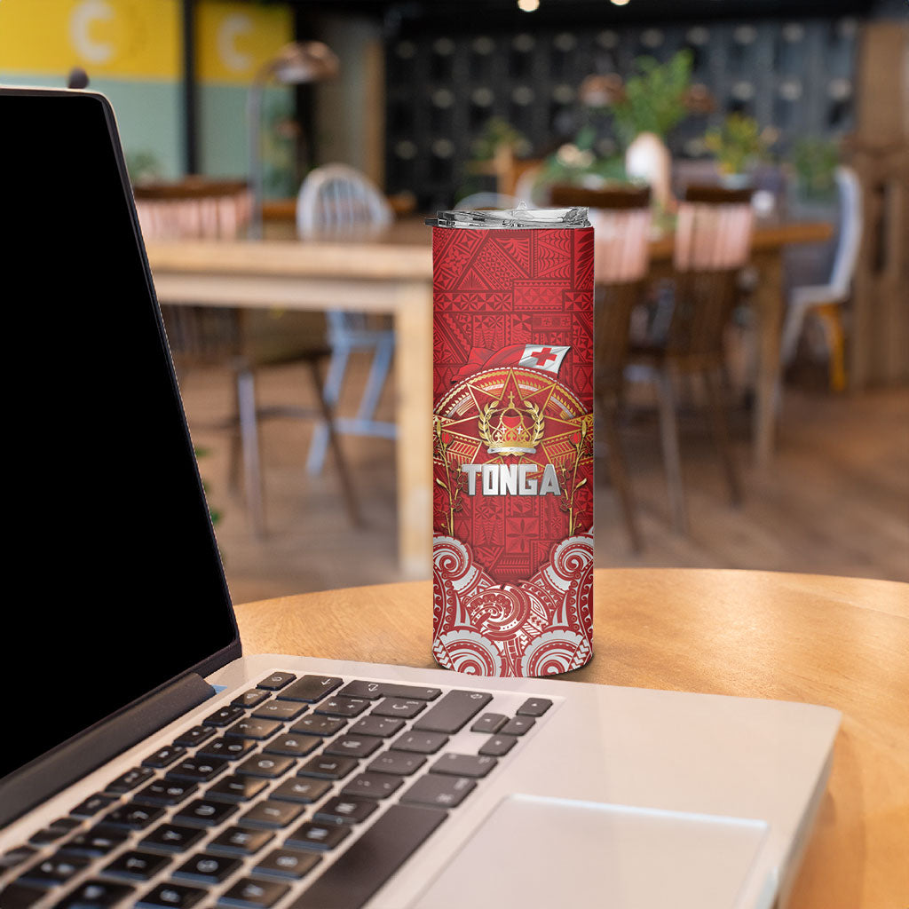 Tonga King's Birthday Skinny Tumbler Gold Royal Crown Tribal Patterns