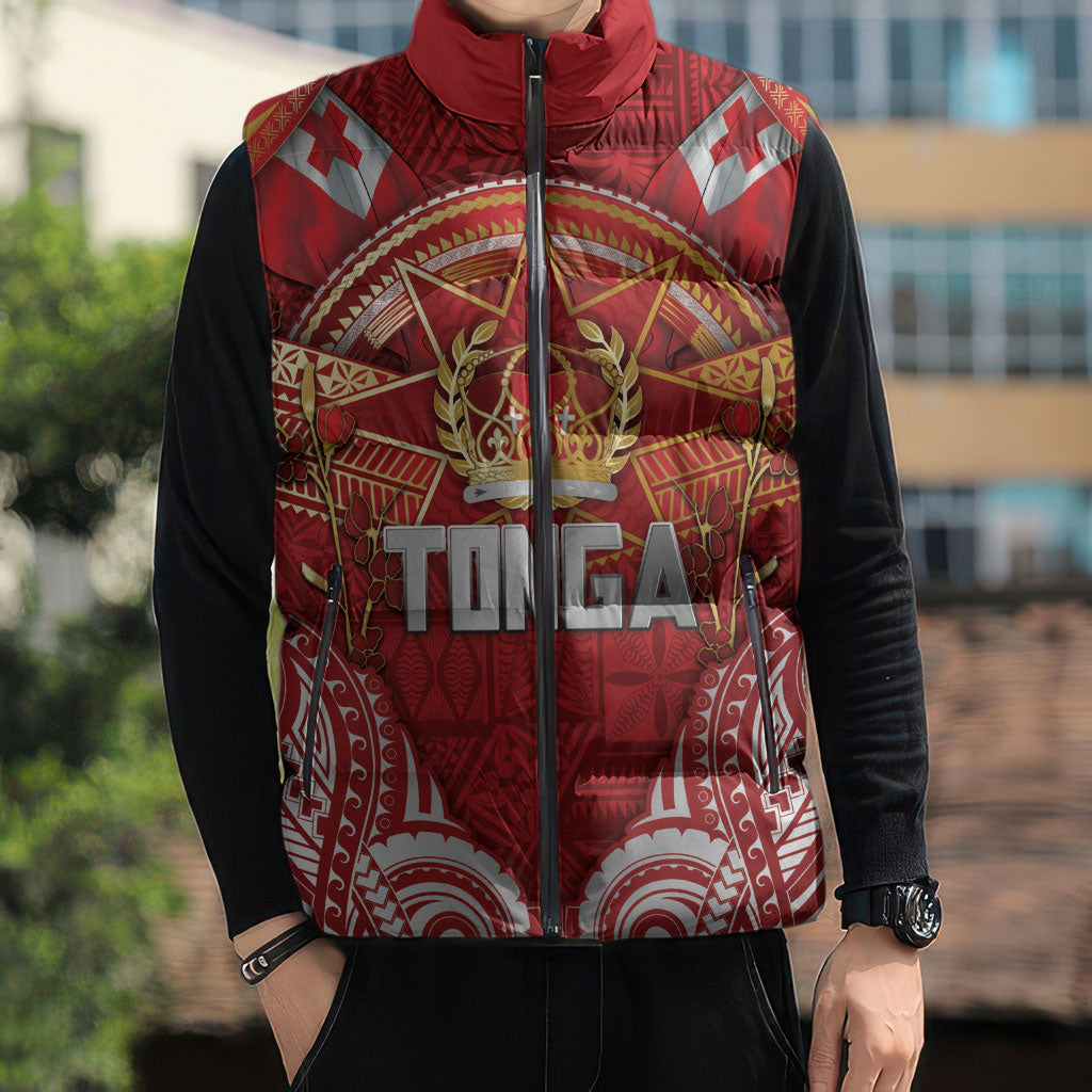 Tonga King's Birthday Sleeveless Puffer Jacket Gold Royal Crown Tribal Patterns