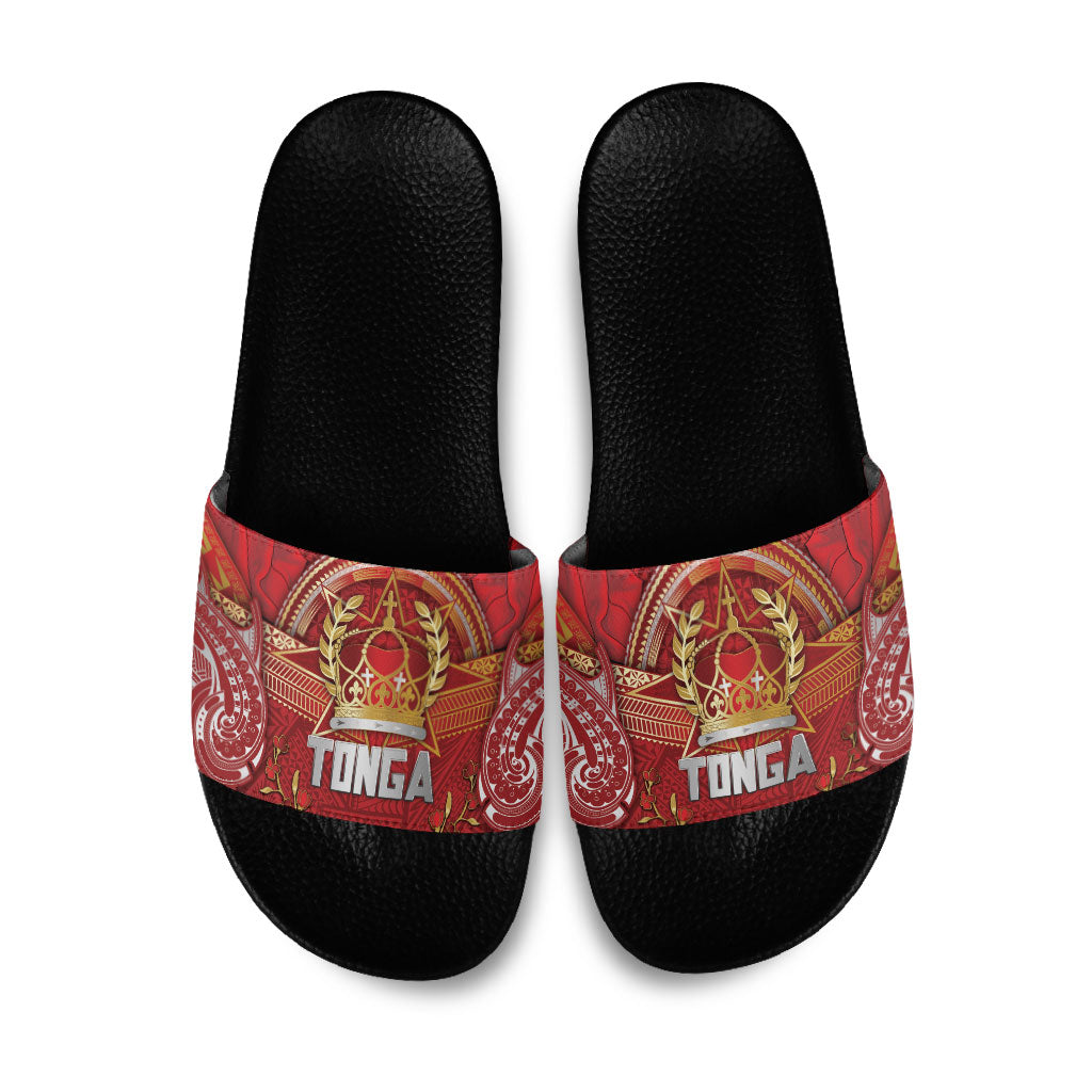 Tonga King's Birthday Slide Sandals Gold Royal Crown Tribal Patterns