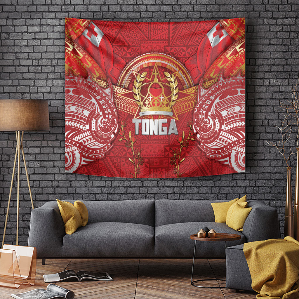 Tonga King's Birthday Tapestry Gold Royal Crown Tribal Patterns