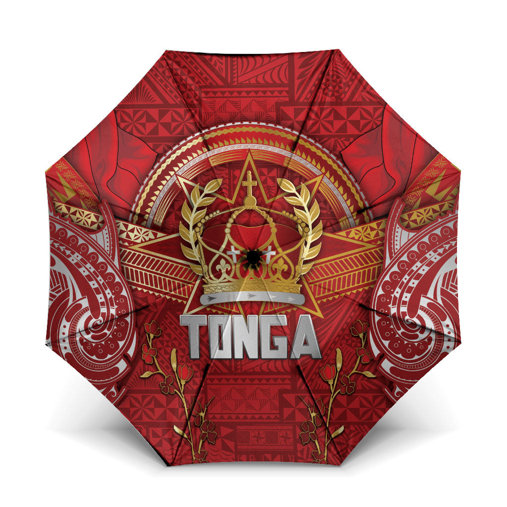 Tonga King's Birthday Umbrella Gold Royal Crown Tribal Patterns DT05 One Size Folded 11.42 inch Opened Diameter 37.4 inch Red - Polynesian Pride