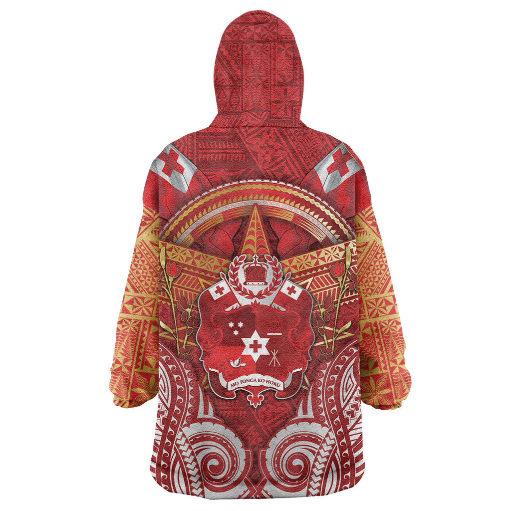 Tonga King's Birthday Wearable Blanket Hoodie Gold Royal Crown Tribal Patterns