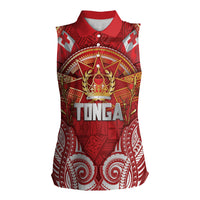 Tonga King's Birthday Women Sleeveless Polo Shirt Gold Royal Crown Tribal Patterns