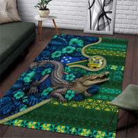 Solomon Islands Independence Day Area Rug Crocodile Hibiscus Tribal Pattern