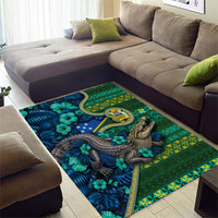 Solomon Islands Independence Day Area Rug Crocodile Hibiscus Tribal Pattern