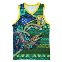 Personalised Solomon Islands Independence Day Basketball Jersey Crocodile Hibiscus Tribal Pattern
