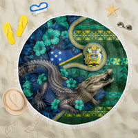 Solomon Islands Independence Day Beach Blanket Crocodile Hibiscus Tribal Pattern