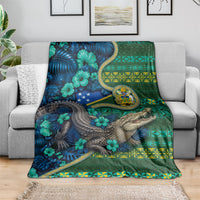 Solomon Islands Independence Day Blanket Crocodile Hibiscus Tribal Pattern