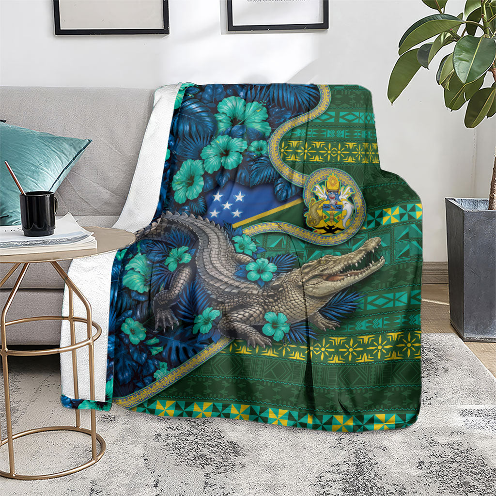 Solomon Islands Independence Day Blanket Crocodile Hibiscus Tribal Pattern