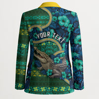 Personalised Solomon Islands Independence Day Blazer Crocodile Hibiscus Tribal Pattern