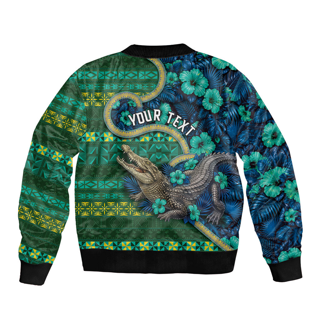 Personalised Solomon Islands Independence Day Bomber Jacket Crocodile Hibiscus Tribal Pattern
