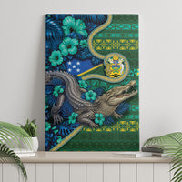 Solomon Islands Independence Day Canvas Wall Art Crocodile Hibiscus Tribal Pattern