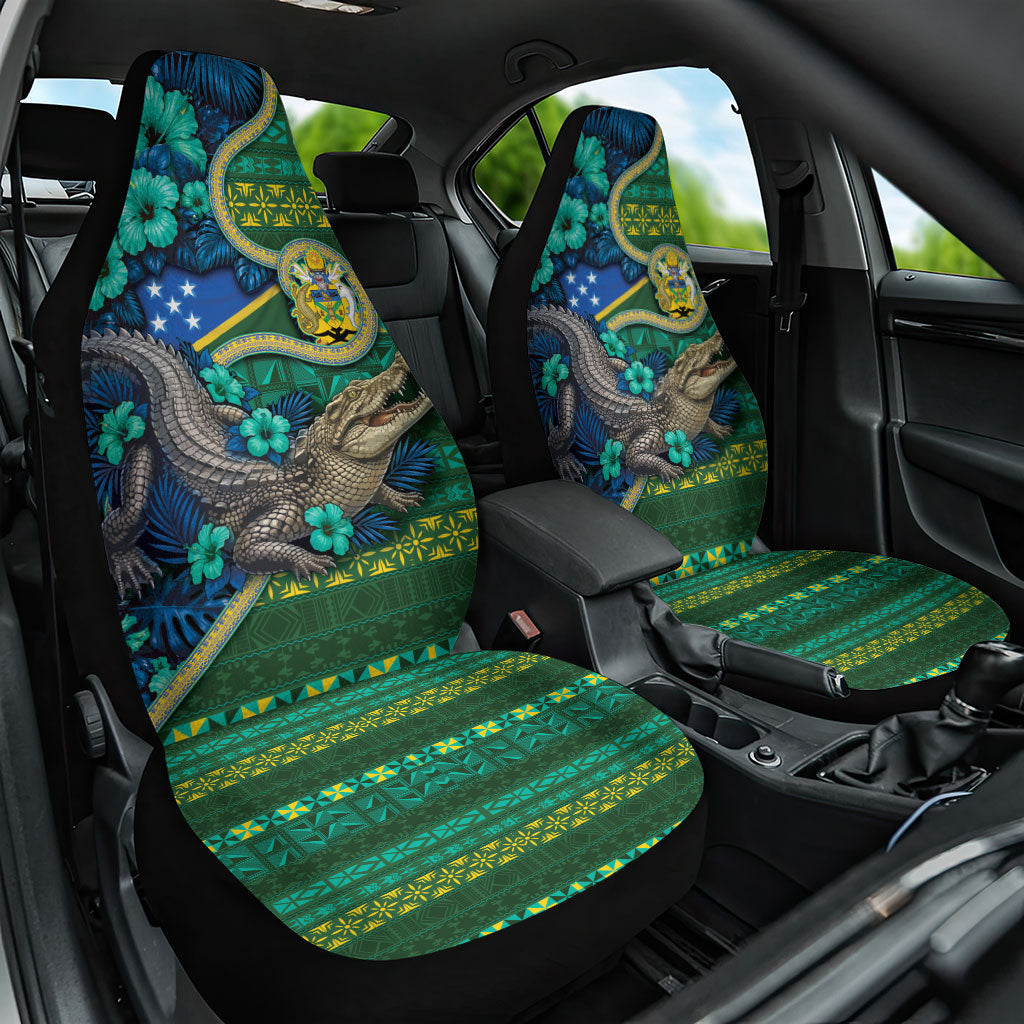 Solomon Islands Independence Day Car Seat Cover Crocodile Hibiscus Tribal Pattern DT05 One Size Green - Polynesian Pride