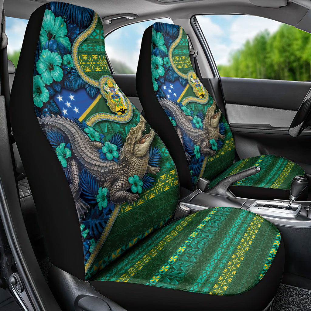 Solomon Islands Independence Day Car Seat Cover Crocodile Hibiscus Tribal Pattern