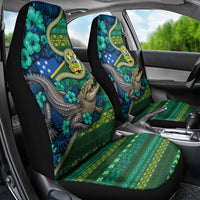 Solomon Islands Independence Day Car Seat Cover Crocodile Hibiscus Tribal Pattern