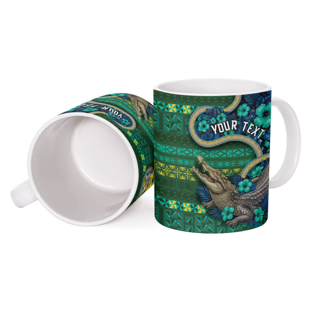 Personalised Solomon Islands Independence Day Ceramic Mug Crocodile Hibiscus Tribal Pattern