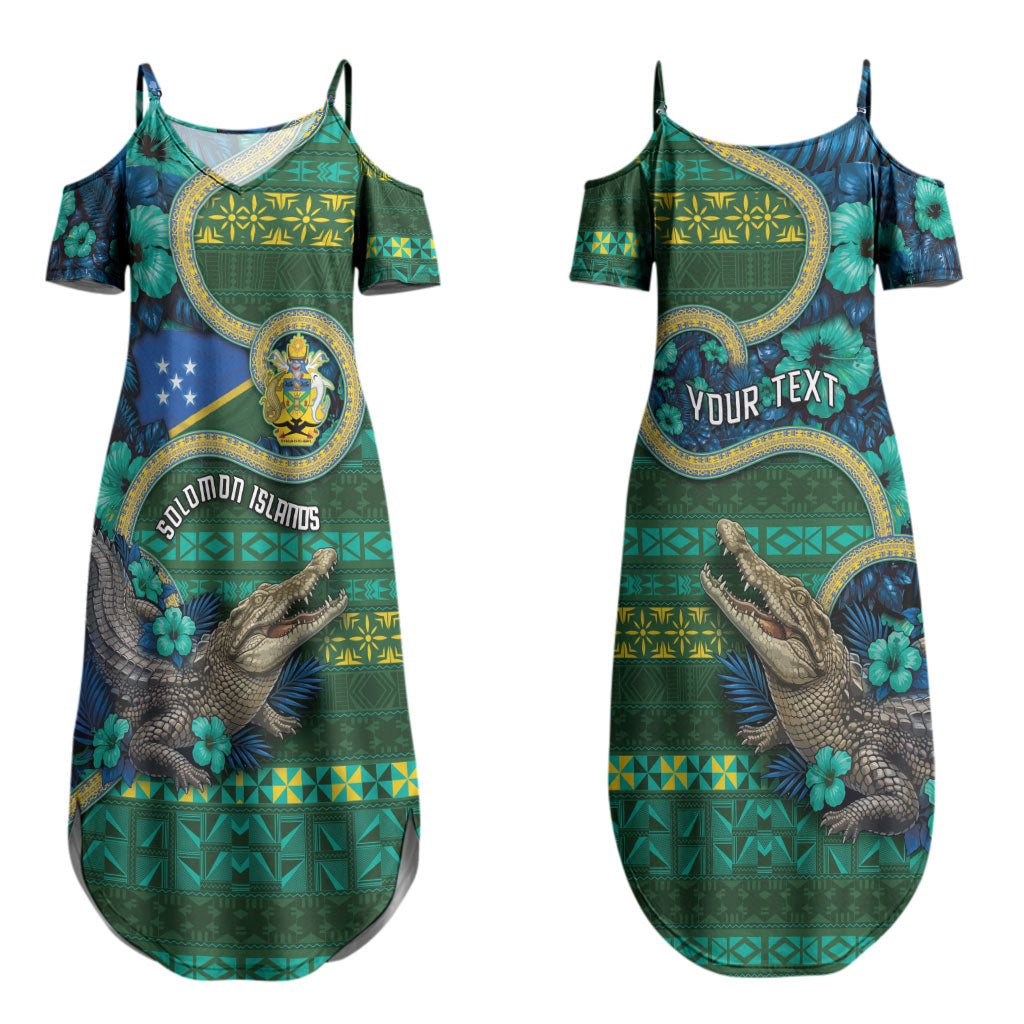 Personalised Solomon Islands Independence Day Couples Matching Summer Maxi Dress and Hawaiian Shirt Crocodile Hibiscus Tribal Pattern DT05 - Polynesian Pride