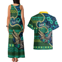 Personalised Solomon Islands Independence Day Couples Matching Tank Maxi Dress and Hawaiian Shirt Crocodile Hibiscus Tribal Pattern