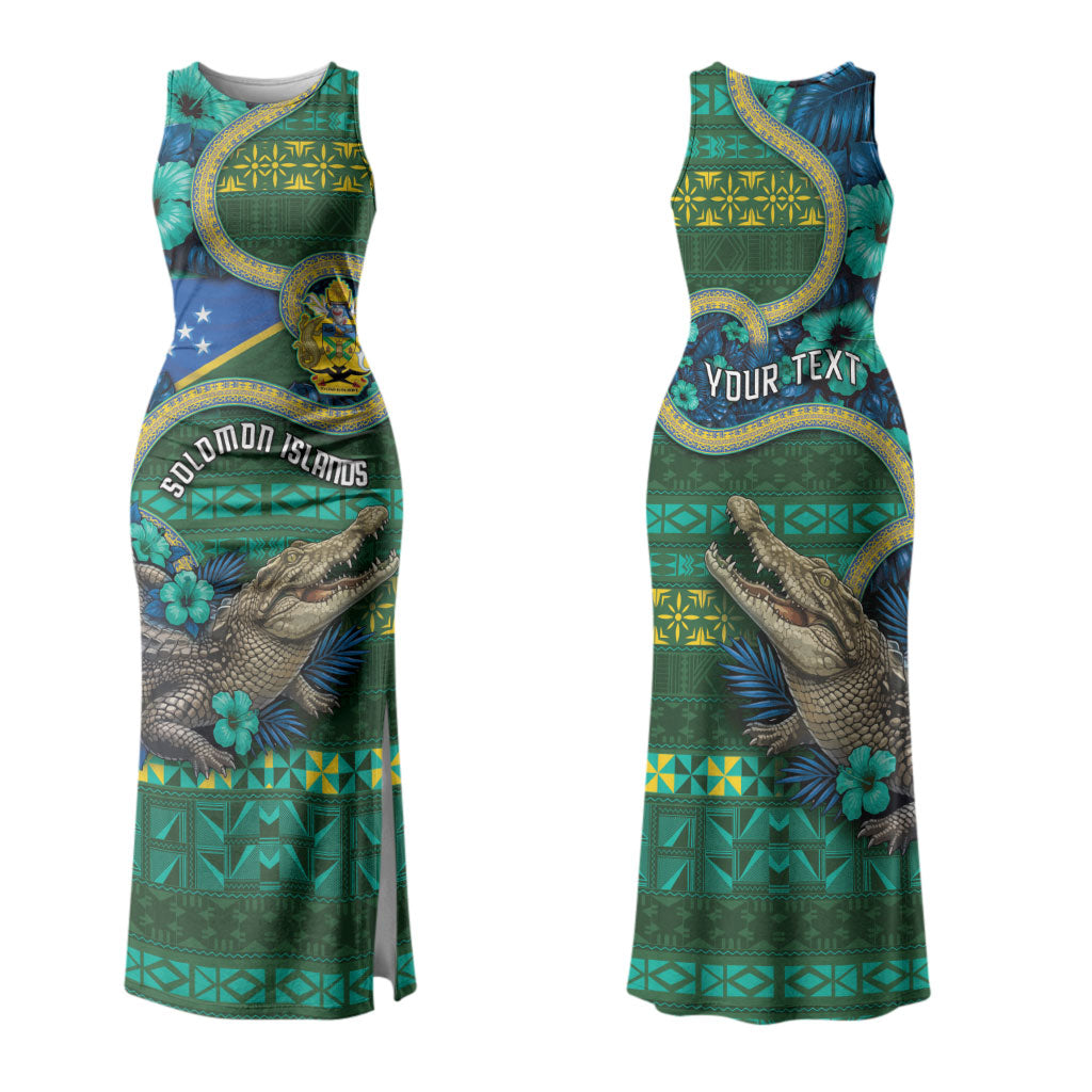 Personalised Solomon Islands Independence Day Couples Matching Tank Maxi Dress and Hawaiian Shirt Crocodile Hibiscus Tribal Pattern DT05 - Polynesian Pride