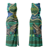 Personalised Solomon Islands Independence Day Couples Matching Tank Maxi Dress and Long Sleeve Button Shirt Crocodile Hibiscus Tribal Pattern DT05 - Polynesian Pride