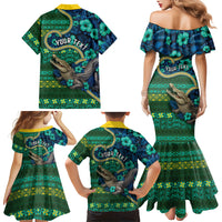 Personalised Solomon Islands Independence Day Family Matching Mermaid Dress and Hawaiian Shirt Crocodile Hibiscus Tribal Pattern