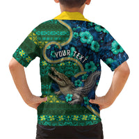 Personalised Solomon Islands Independence Day Family Matching Puletasi and Hawaiian Shirt Crocodile Hibiscus Tribal Pattern