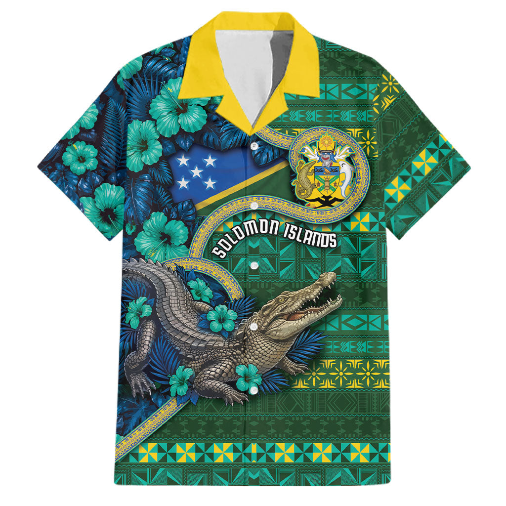 Personalised Solomon Islands Independence Day Family Matching Puletasi and Hawaiian Shirt Crocodile Hibiscus Tribal Pattern