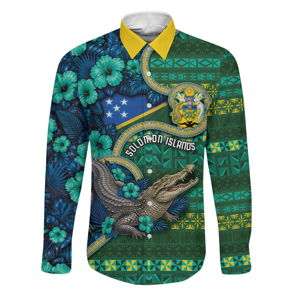 Personalised Solomon Islands Independence Day Family Matching Puletasi and Hawaiian Shirt Crocodile Hibiscus Tribal Pattern