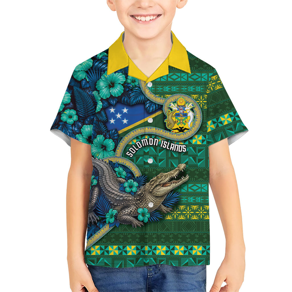 Personalised Solomon Islands Independence Day Family Matching Puletasi and Hawaiian Shirt Crocodile Hibiscus Tribal Pattern