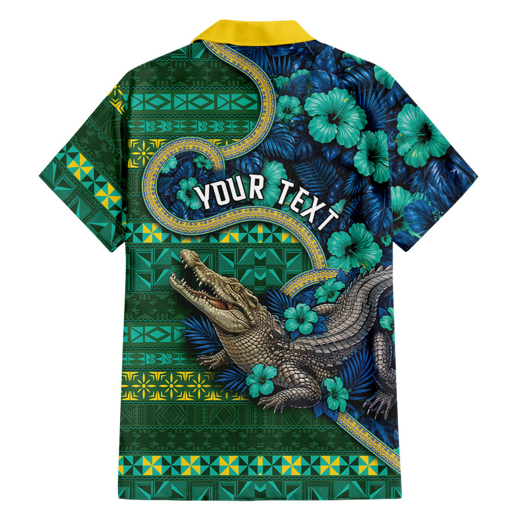 Personalised Solomon Islands Independence Day Family Matching Short Sleeve Bodycon Dress and Hawaiian Shirt Crocodile Hibiscus Tribal Pattern