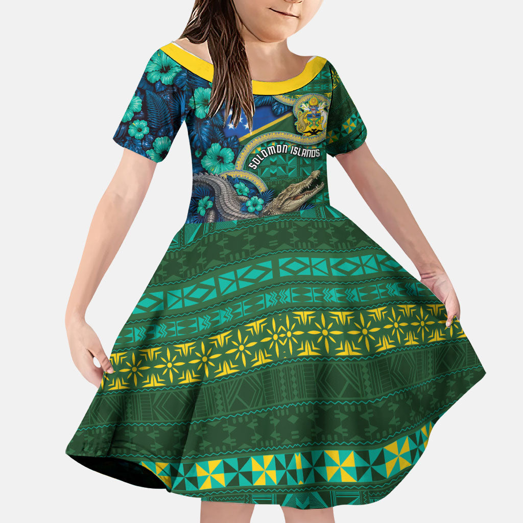 Personalised Solomon Islands Independence Day Family Matching Summer Maxi Dress and Hawaiian Shirt Crocodile Hibiscus Tribal Pattern