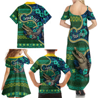 Personalised Solomon Islands Independence Day Family Matching Summer Maxi Dress and Hawaiian Shirt Crocodile Hibiscus Tribal Pattern