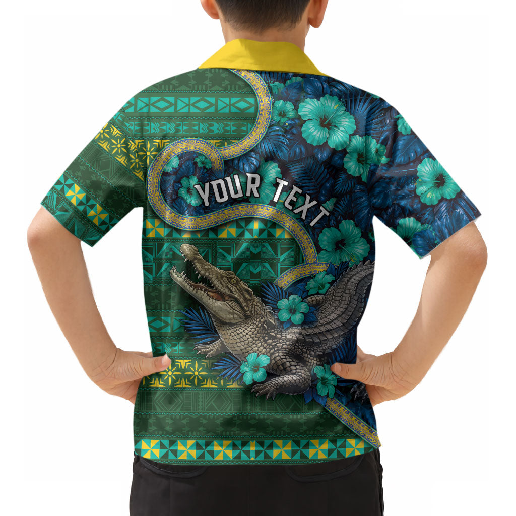 Personalised Solomon Islands Independence Day Kid Hawaiian Shirt Crocodile Hibiscus Tribal Pattern DT05 - Polynesian Pride