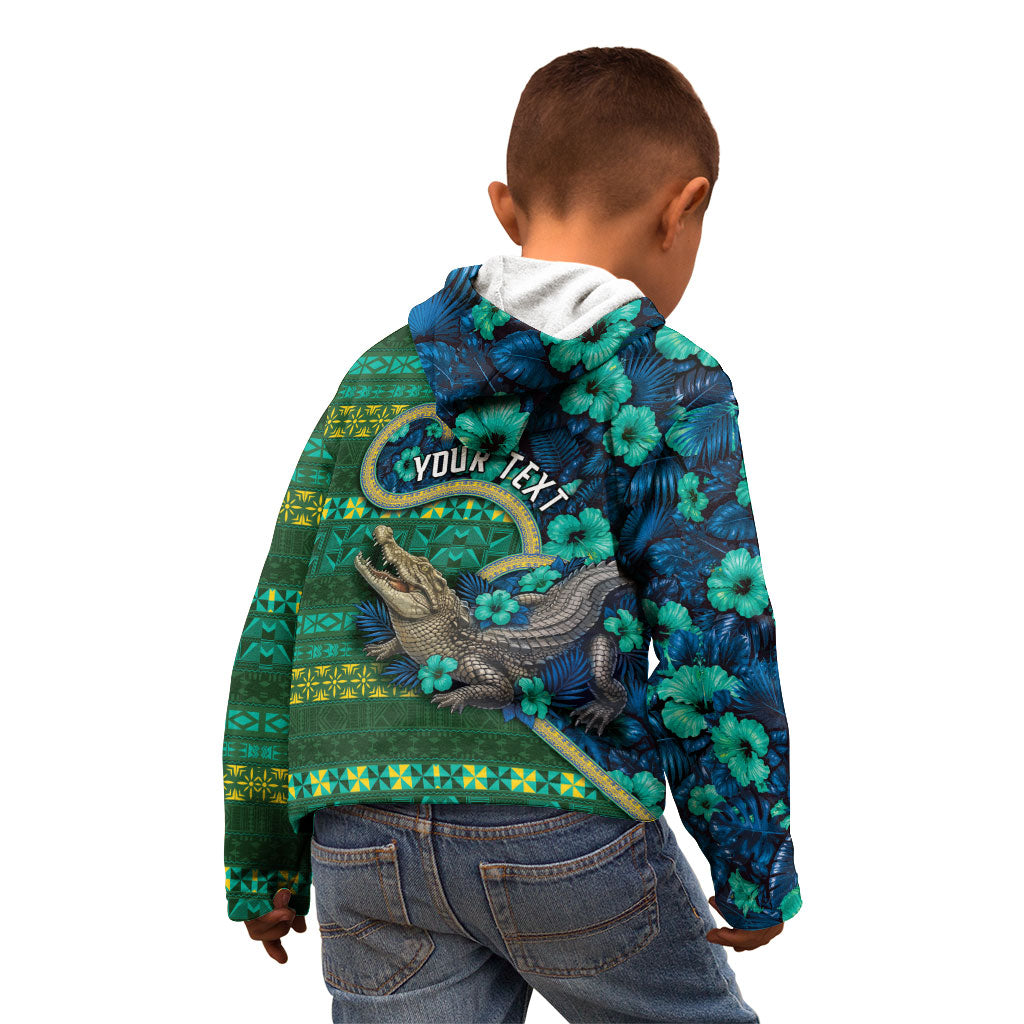 Personalised Solomon Islands Independence Day Kid Hoodie Crocodile Hibiscus Tribal Pattern