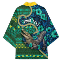 Personalised Solomon Islands Independence Day Kimono Crocodile Hibiscus Tribal Pattern