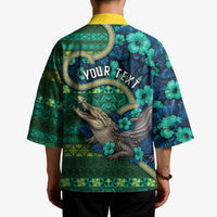 Personalised Solomon Islands Independence Day Kimono Crocodile Hibiscus Tribal Pattern