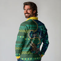 Personalised Solomon Islands Independence Day Long Sleeve Polo Shirt Crocodile Hibiscus Tribal Pattern