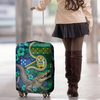 Solomon Islands Independence Day Luggage Cover Crocodile Hibiscus Tribal Pattern