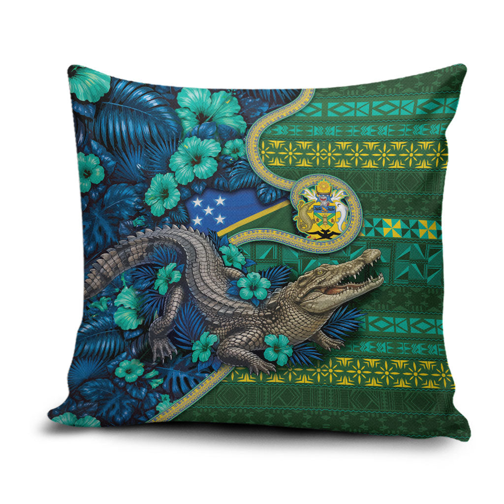 Solomon Islands Independence Day Pillow Cover Crocodile Hibiscus Tribal Pattern